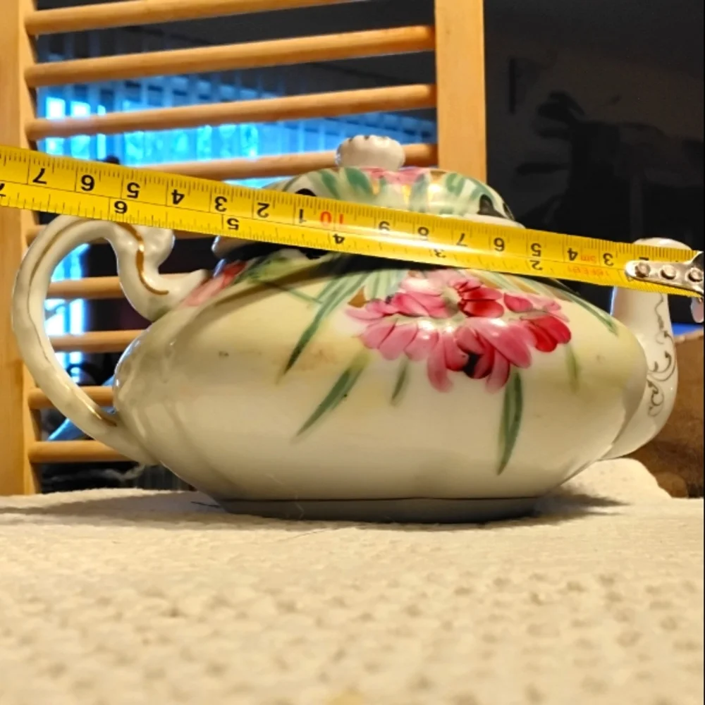Antique Teapot/Cream & Sugar Dish Unmarked Early Twentieth Century Floral